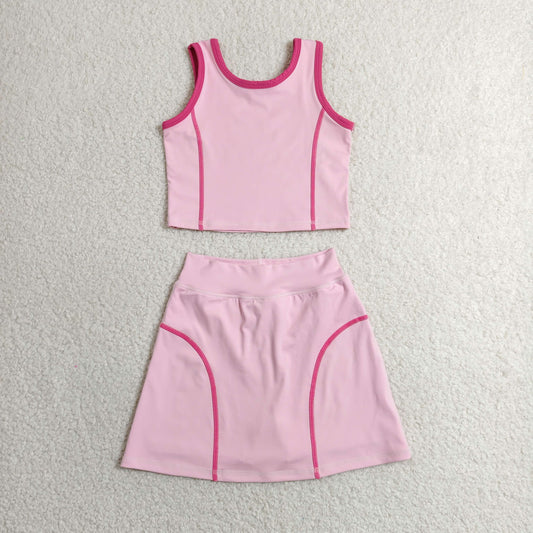GSD2675 yoga pink sleeveless skirt skorts girls set