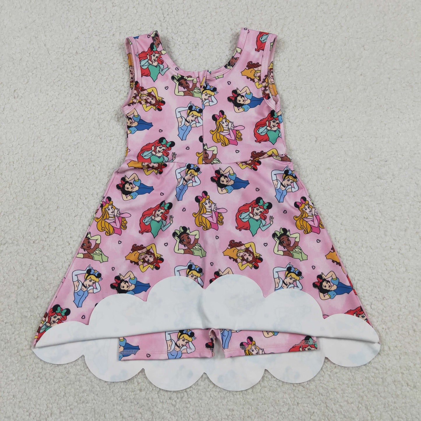 GSD2491 yoga cartoon princess pink sleeveless with shorts girls dress