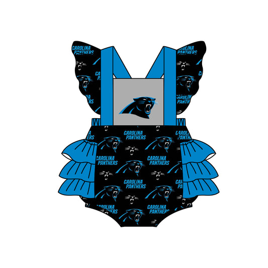 custom S 8.15 Black & blue flutter sleeve girls romper