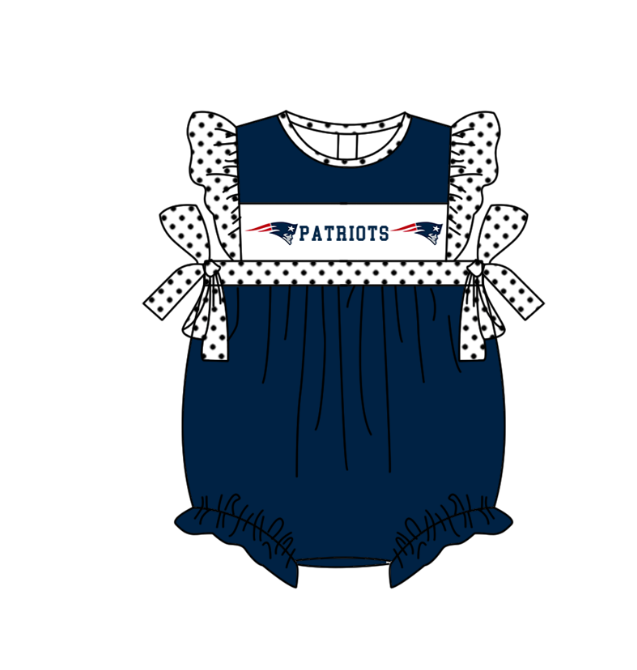 Custom Moq 3 Football Team Patriots Blue Flutter Sleeve Girls Romper
