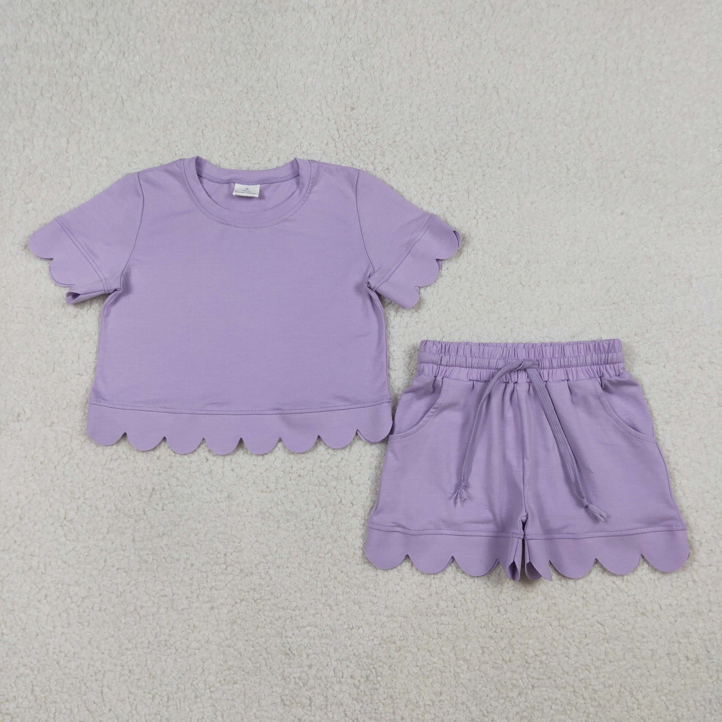 GSSO3171 Scallop Purple Short Sleeve Shorts Girls Set
