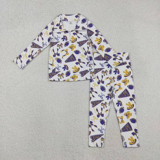GLP2762 yoga go team purple yellow bows zipper long sleeve pants girls set