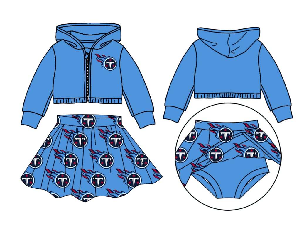 custom football T blue hooded coat skirt girls set