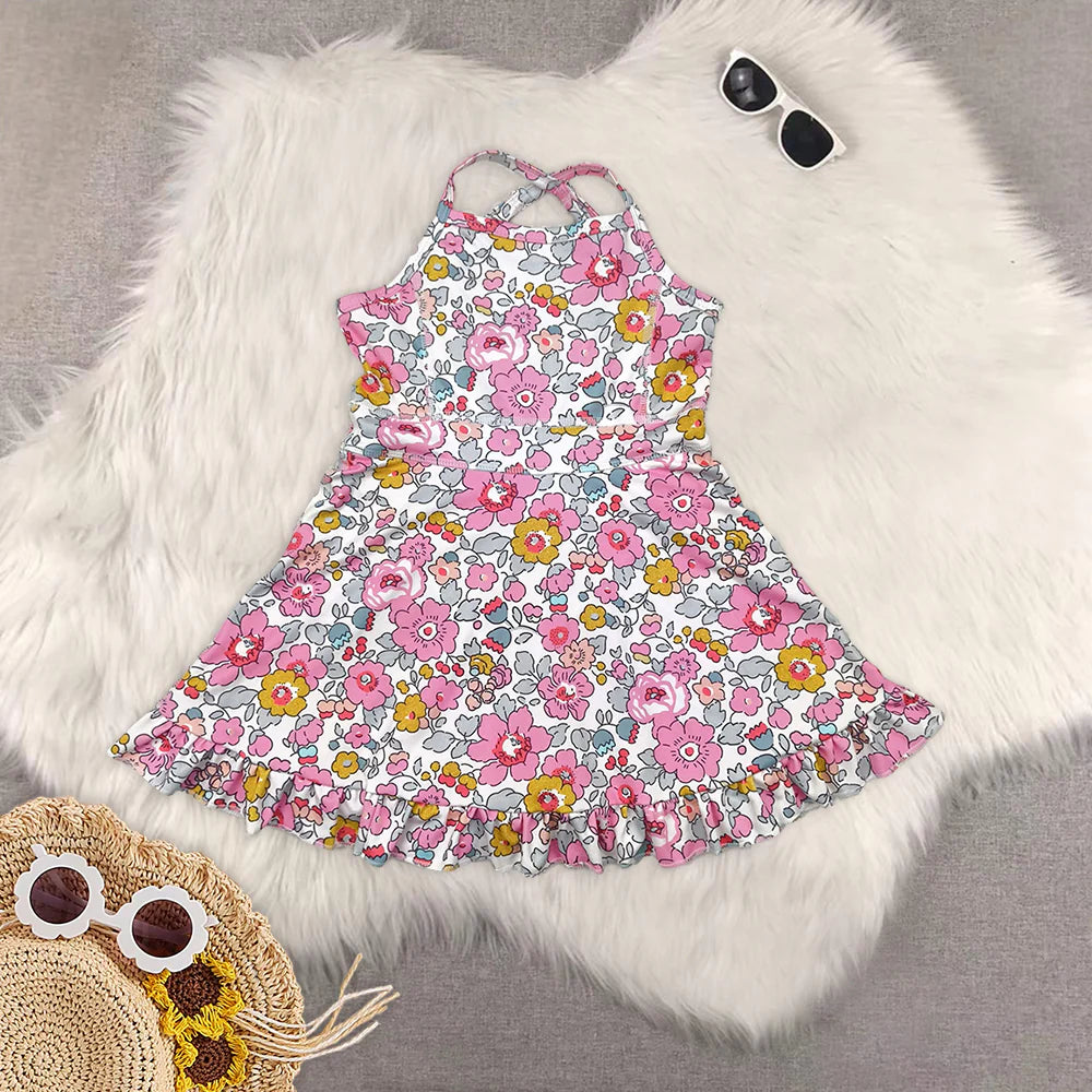 yoga dress with shorts flowers/bows RTS Sibling Clothes