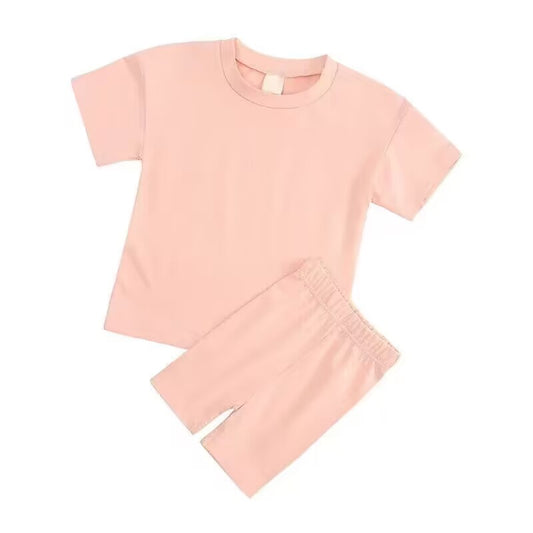 custom S light orange short sleeve shorts kids pajamas