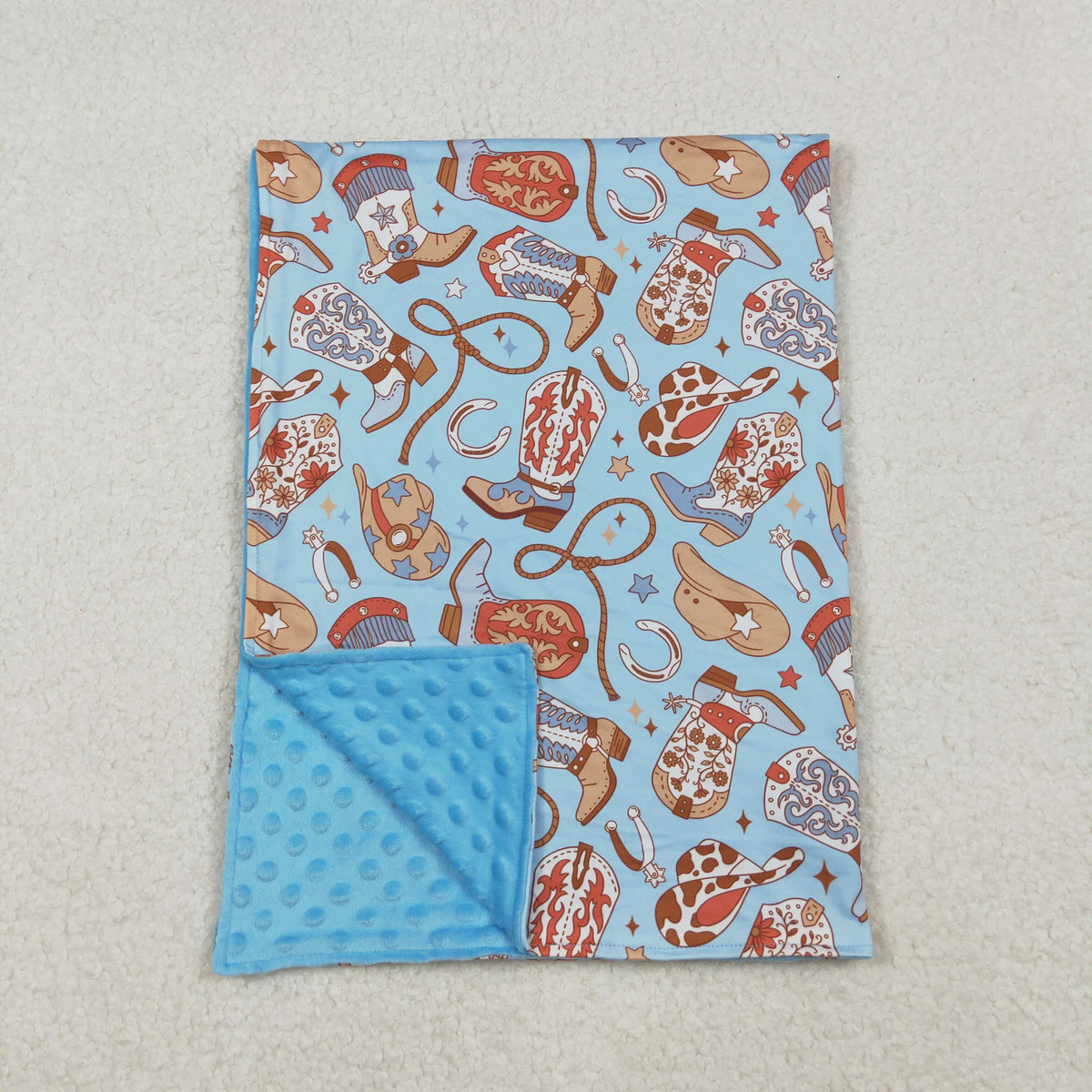BL0214 Western boots hat blue baby blanket