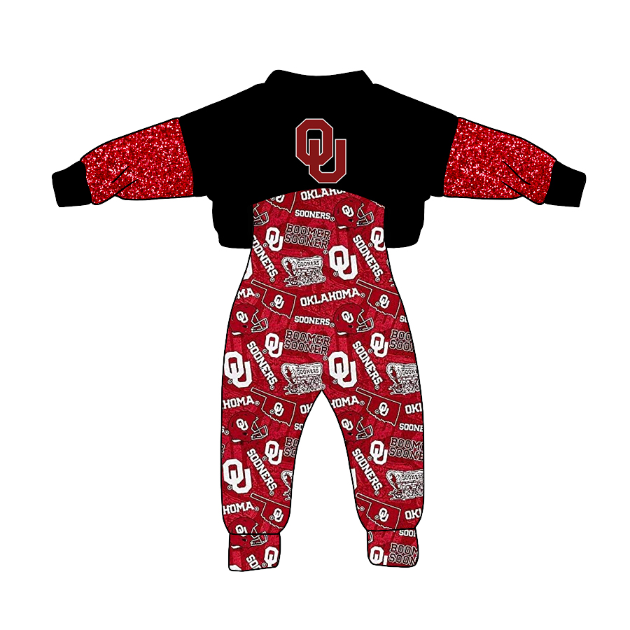 custom OU oklahoma black maroon long sleeve jumpsuits girls set