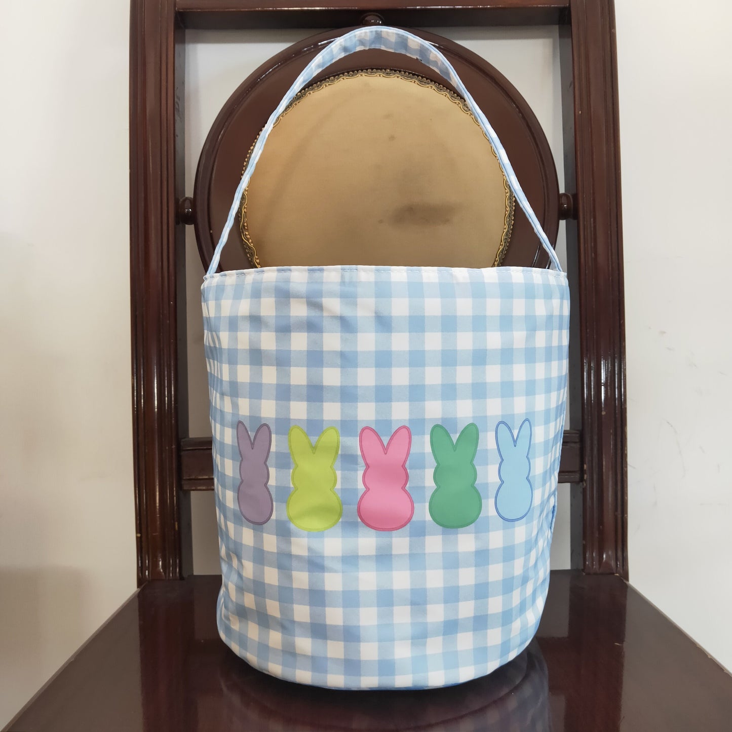 BA0161 Easter Colorful Rabbit Blue Checkered Kids Bag