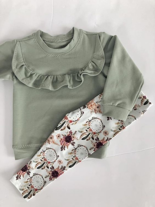 preorder G LP0809 Bean paste green long sleeve dreamcatcher pants girls set