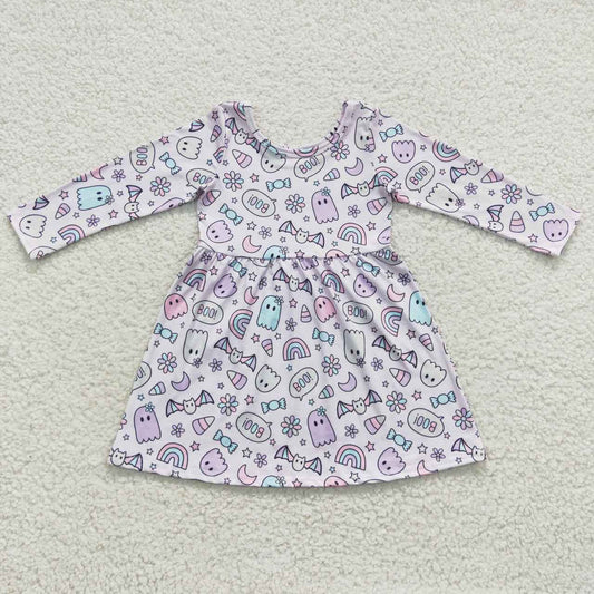 GLD0295 Halloween Spooky Purple Long Sleeve Girls Dress Kids Clothes