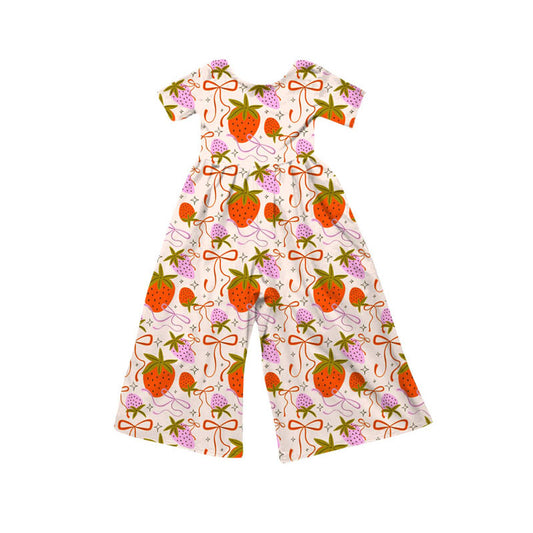 custom moq 5 strawberry bows red short sleeve girls jumpsuits