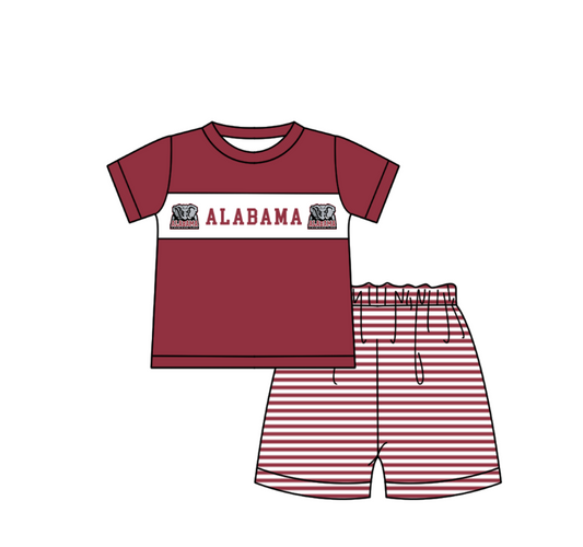 Custom Moq 3 Football Team Alabama Red Short Sleeve Shorts Boys Set