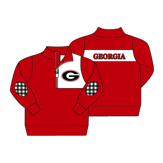 custom moq 3 GEORGIA Red Zipper Long Sleeve Boys Pullover