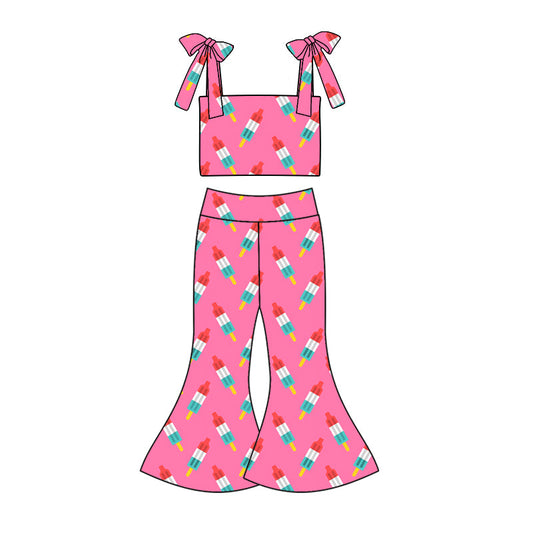 custom (moq 5)Baby Girls 4th Of July Popstick Straps Top Bell Pants Clothes Sets
