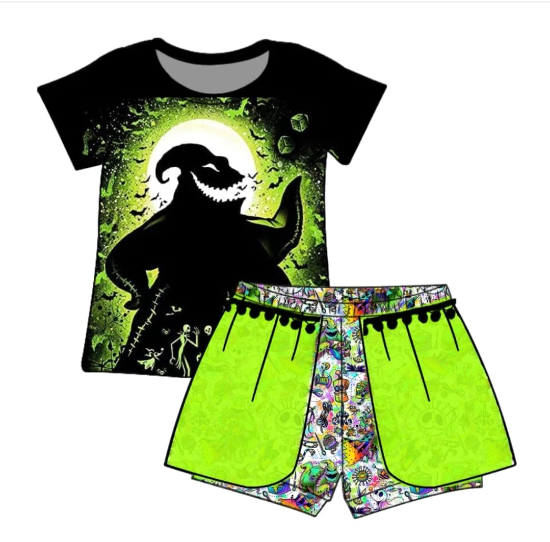 custom style cartoon black monster short sleeve shorts girls set tat 6-8 weeks