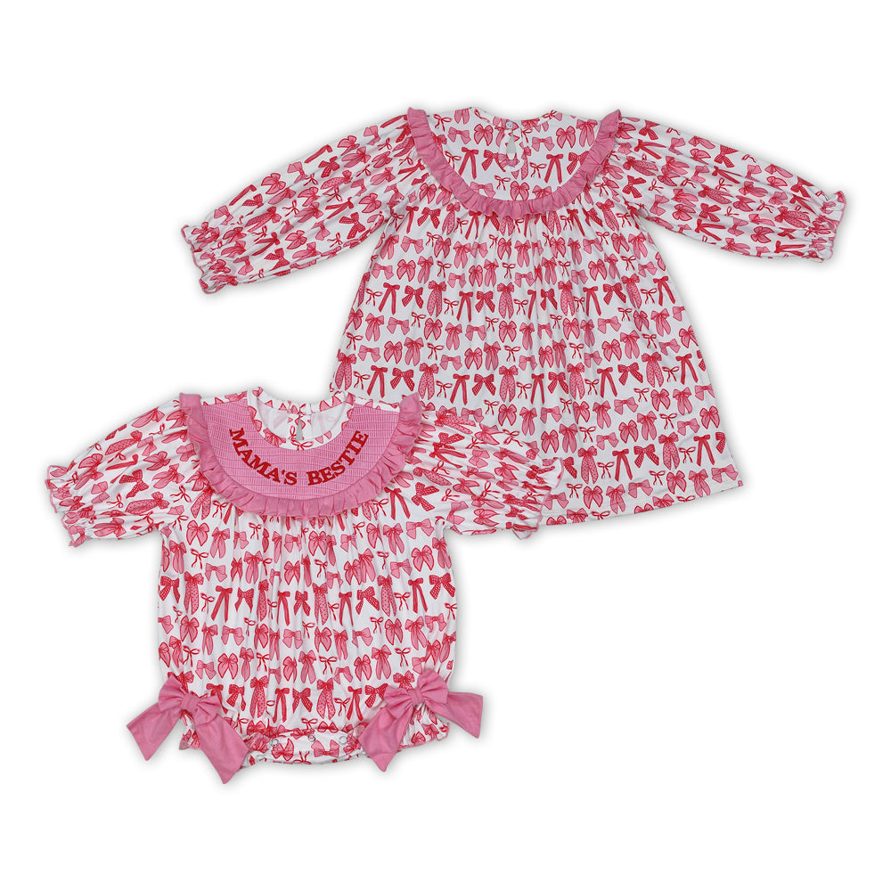 Smocked Mama's Bestie Embroidery Bows RTS Sibling Clothes