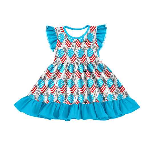 Preorder moq 3 July 4th Ice Blue Flutter Sleeve Girls Dress