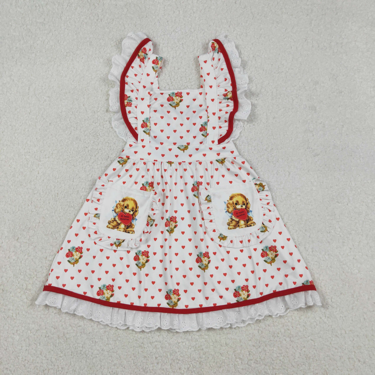 GSD2963 Valentine's Day heart flowers flutter sleeve girls dress
