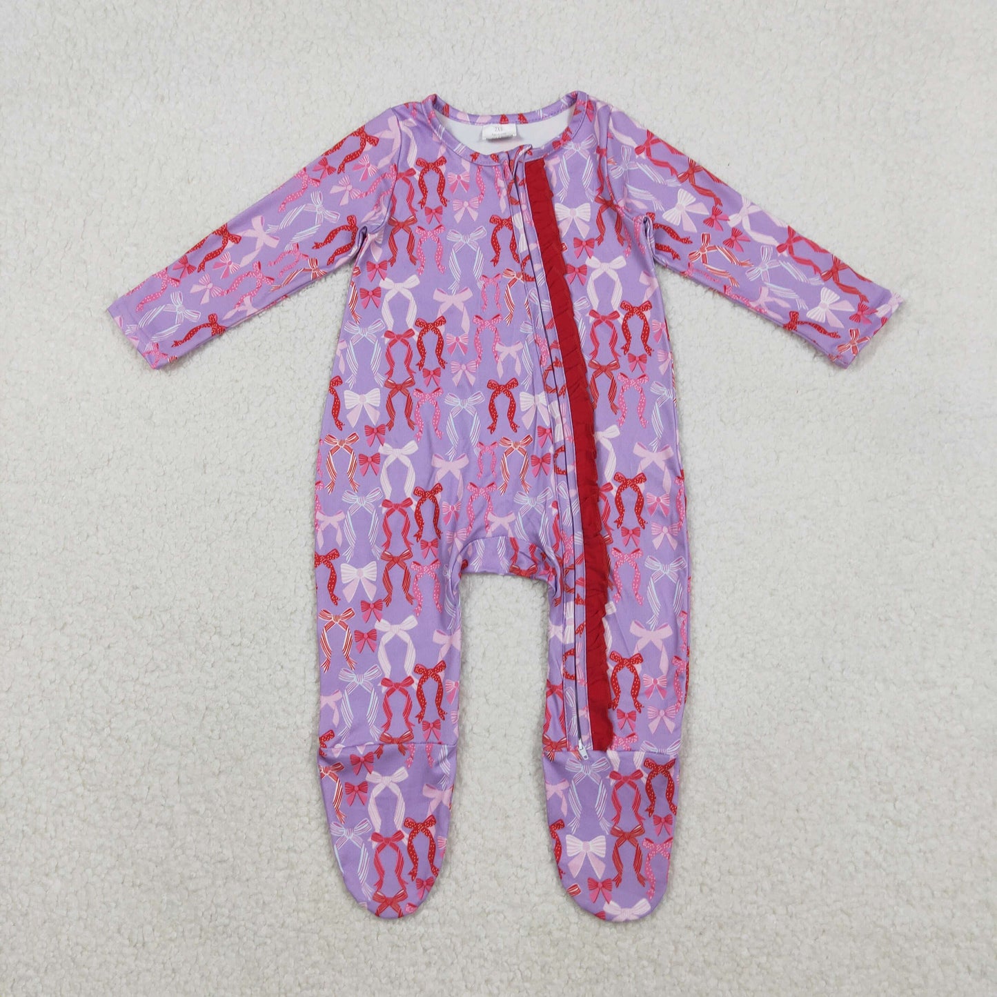 LR2610 colorful bows purple zipper long sleeve girls romper