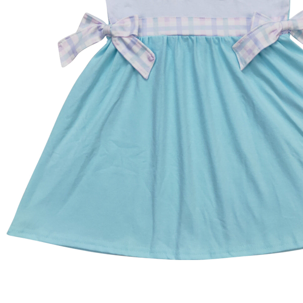 GSD0848 embroidery Mama's Girl cyan flutter sleeve girls dress