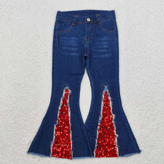 P0532 red sequin blue denim pants girls jeans