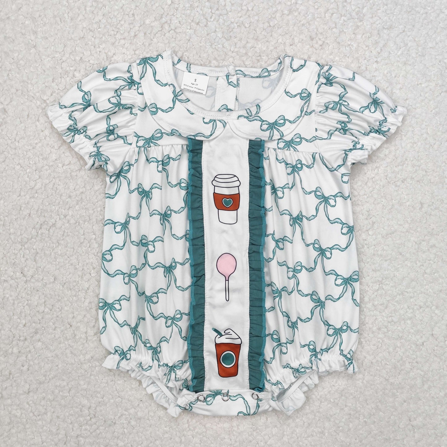 SR2281 green bows coffee short sleeve girls romper