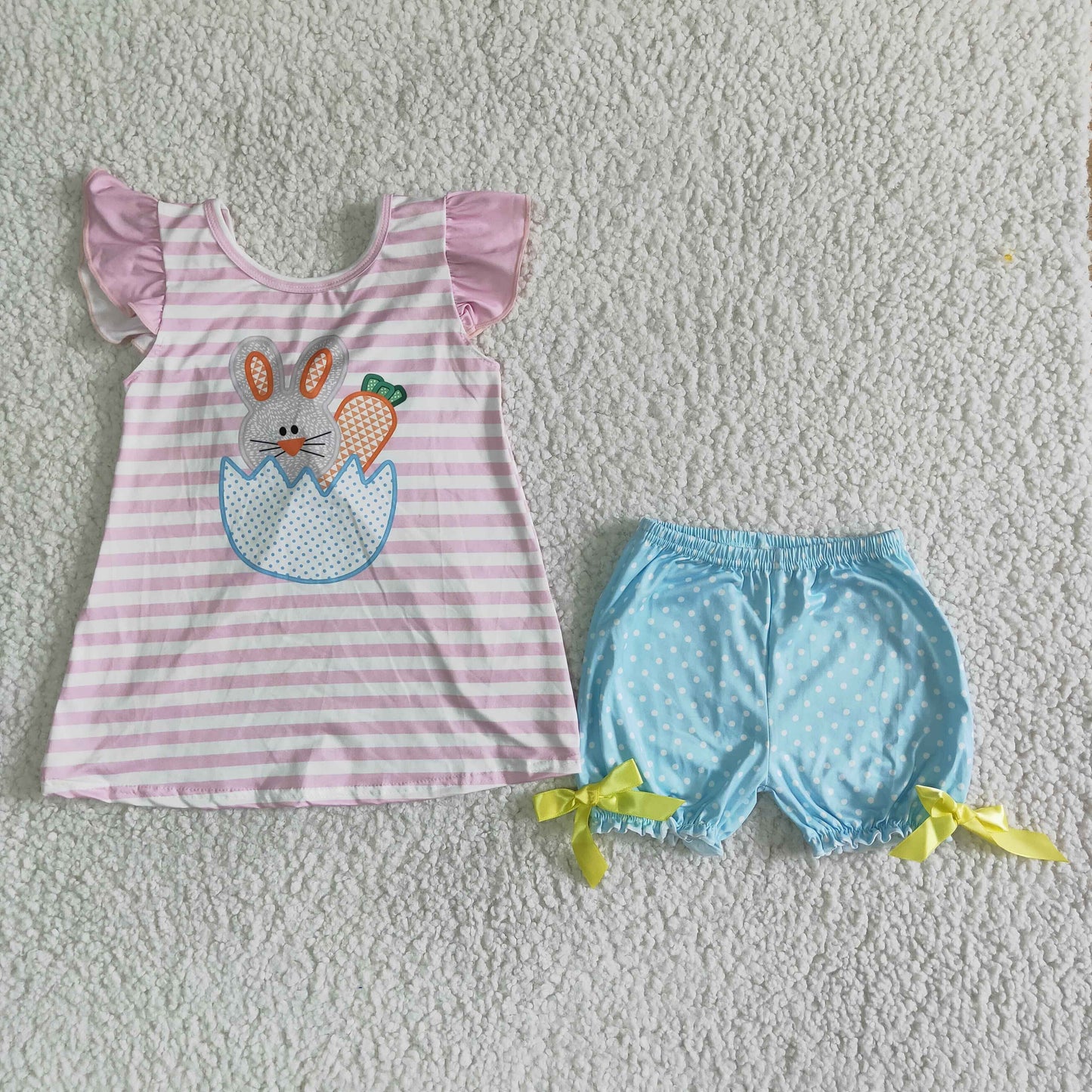 C0-28 Pink Striped Print Easter Rabbits Girls Spring Set