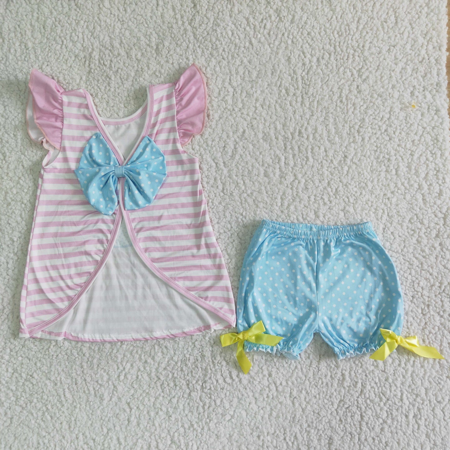 C0-28 Pink Striped Print Easter Rabbits Girls Spring Set