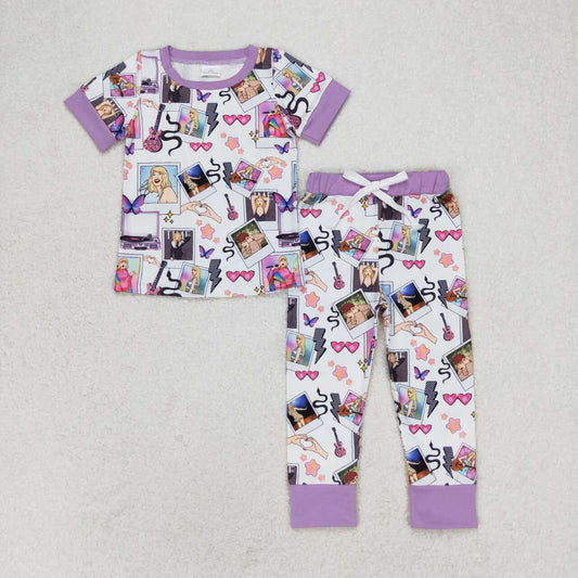 GSPO1492 country singer TS purple short sleeve pants girls pajamas fashion pop singer