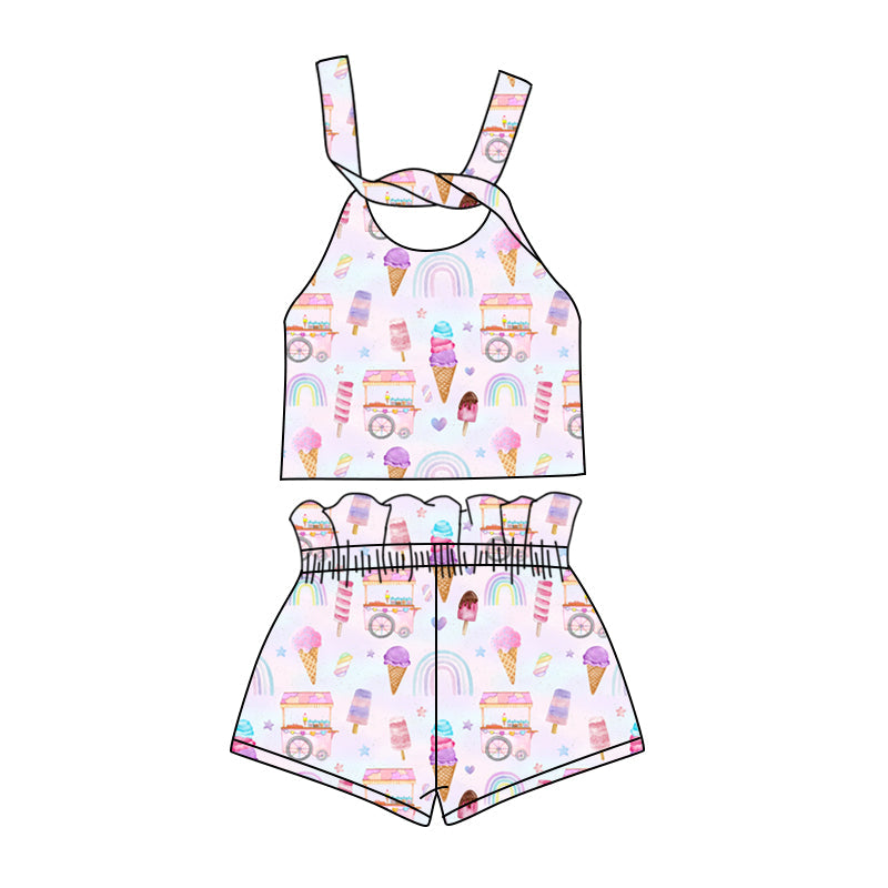 custom (moq 5)Baby Girls Popstick Truck Straps Top Shorts Clothes Sets