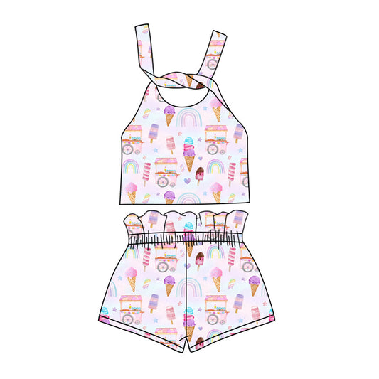 custom (moq 5)Baby Girls Popstick Truck Straps Top Shorts Clothes Sets