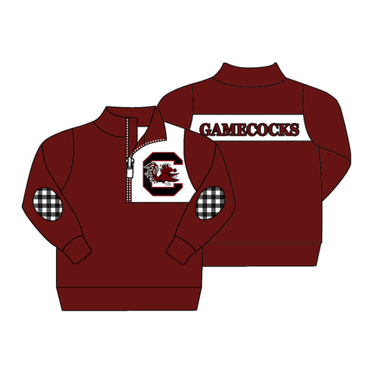 custom moq 3 GAMECOCKS Maroon Zipper Long Sleeve Boys Pullover