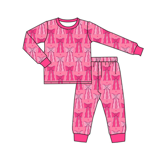 custom moq 5 Valentine's Day heart hot pink long sleeve girls girls pajamas