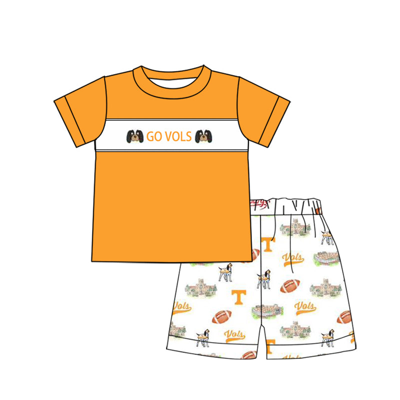 Cutom Moq 3 Football Team Tennessee Go Vols Yellow Short Sleeve Shorts Boys Set