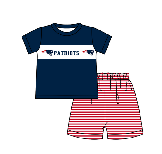 Custom Moq 3 Football Team Patriots Blue Short Sleeve Shorts Boys Set