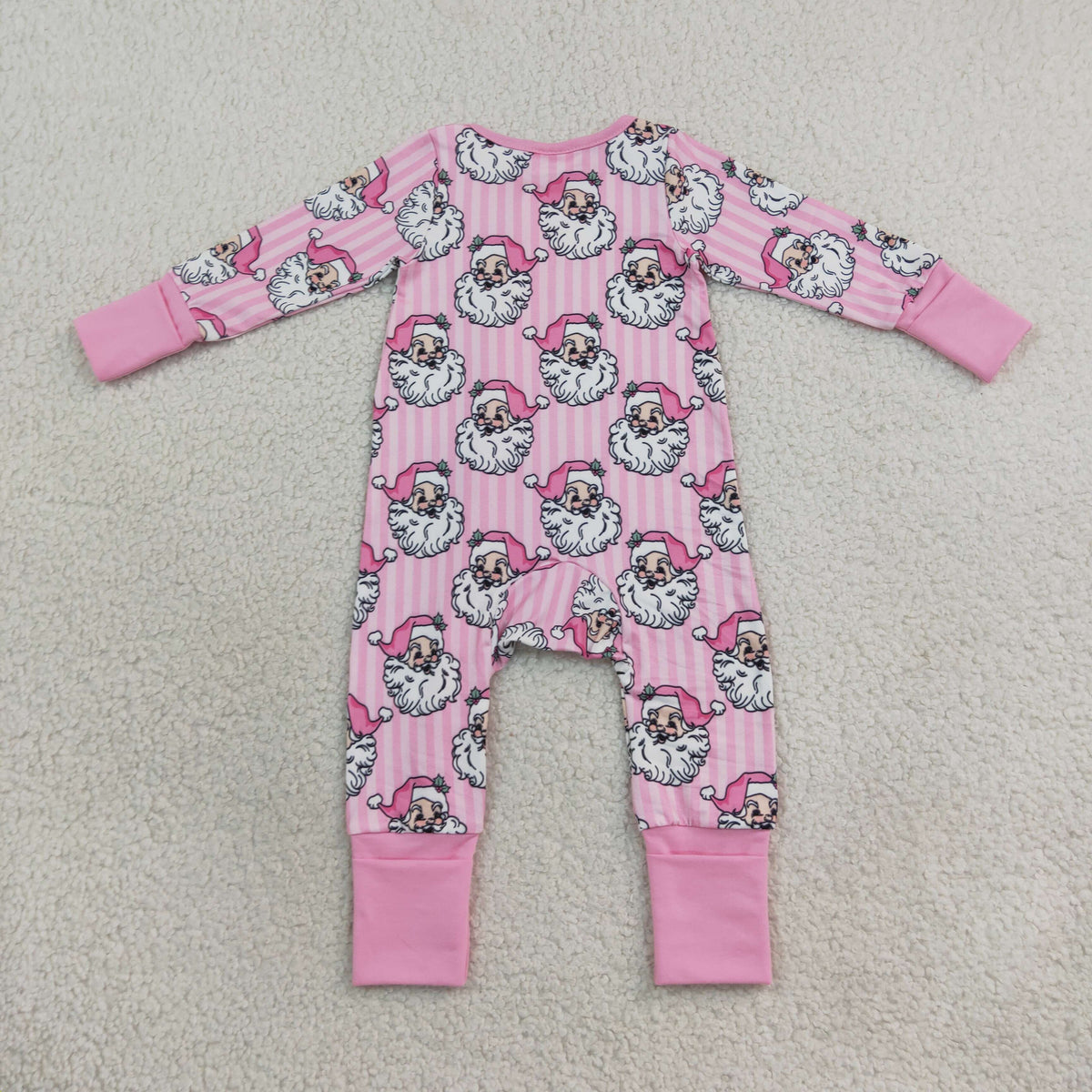 LR3125 Christmas Santa Pink Zipper Long Sleeve Girls Romper