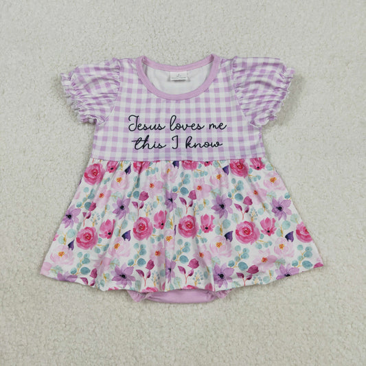 preorder samples SR3343 Jesus loves me this i know flowers short sleeve girls romper