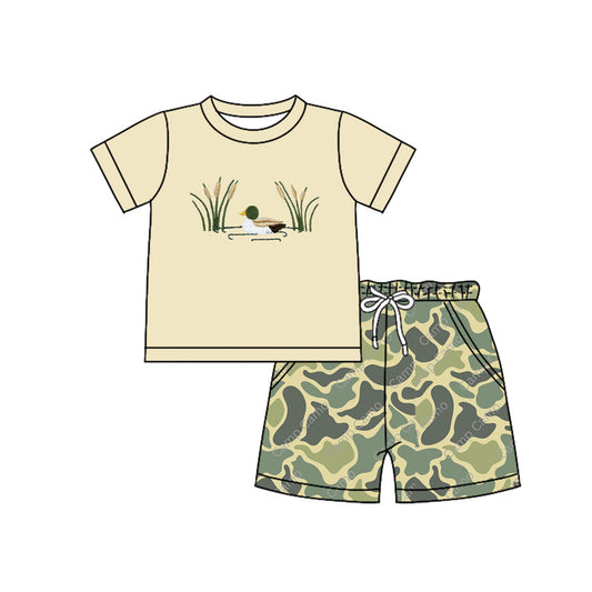 MOQ 3 Custom Hunting Mallard Duck Short Sleeve Camo Shorts Boys Set