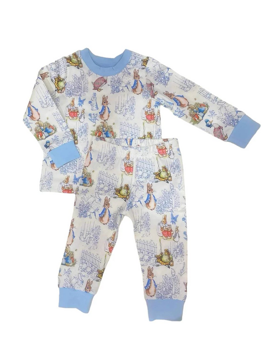 preorder BLP1019 Easter cute bunny rabbit blue long sleeve pants boys pajamas