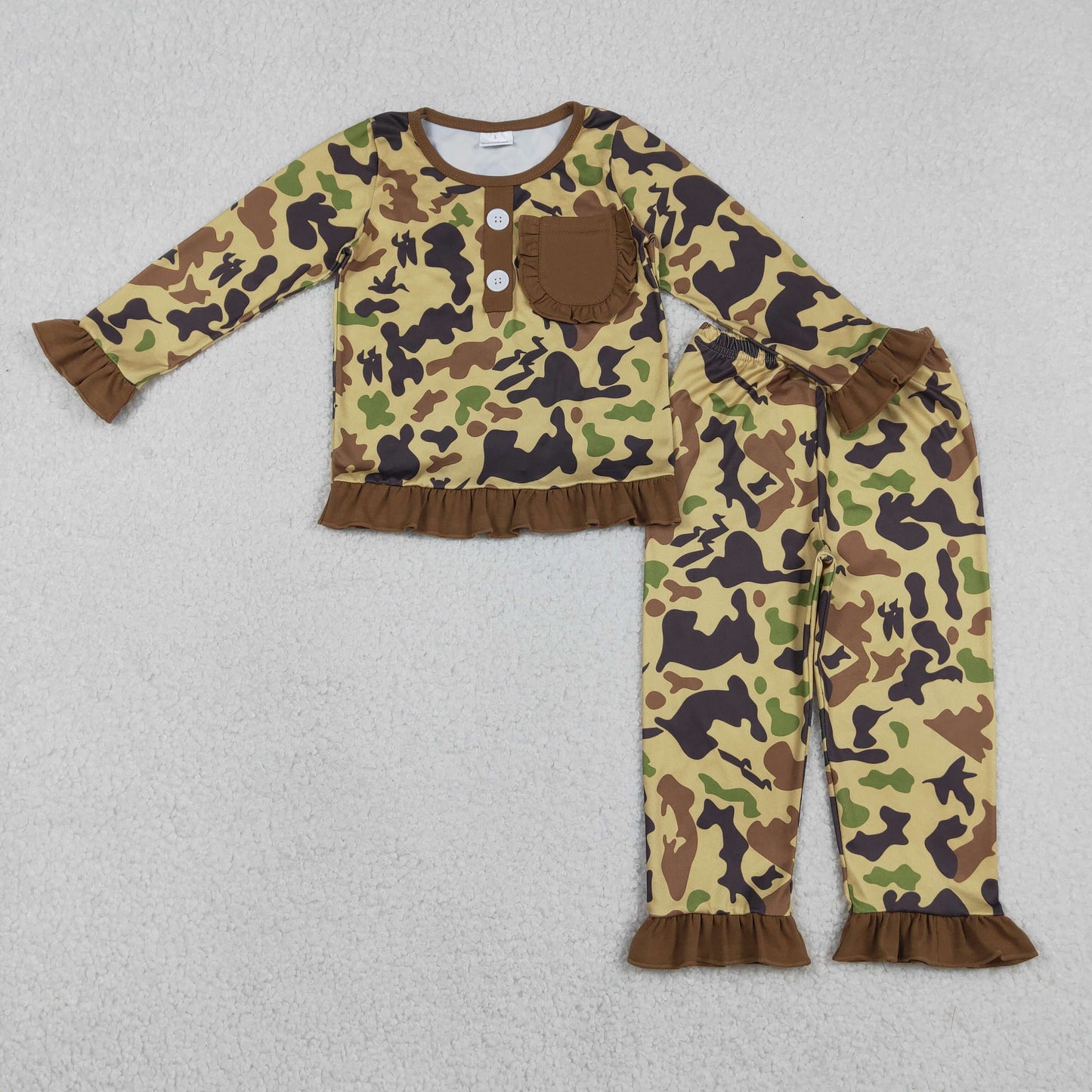 GLP1355 brown camo long sleeve pants girls pajamas