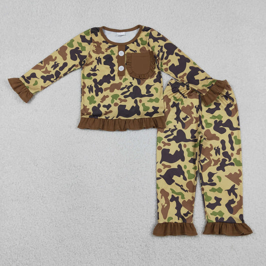 GLP1355 brown camo long sleeve pants girls pajamas