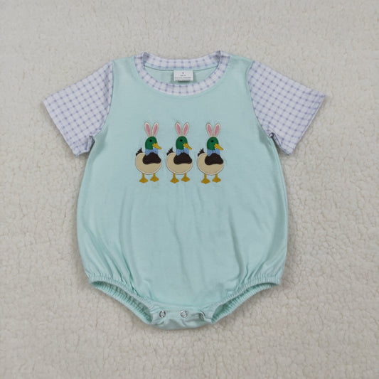 Embroidery SR3630 Easter Rabbit Mallard Green Short Sleeve Boys Romper