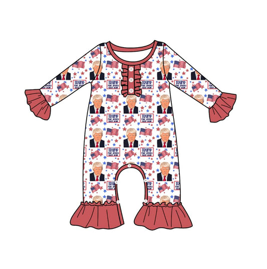 custom Trump flag red long sleeve girls romper