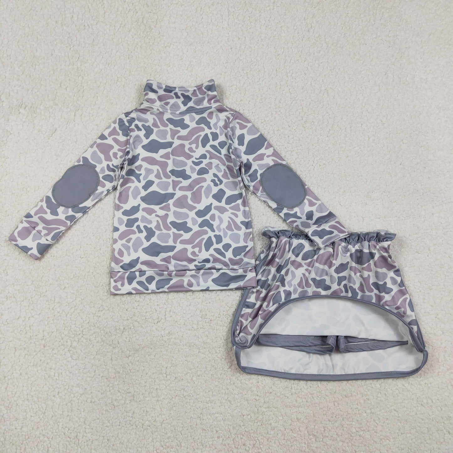 GLD1548 Hunting Camo Zipper Long Sleeve Skorts Girls Set