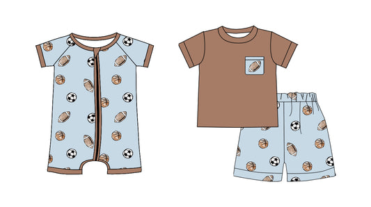 custom moq 5 Football Brown Pajamas/Romper Sibling Clothes
