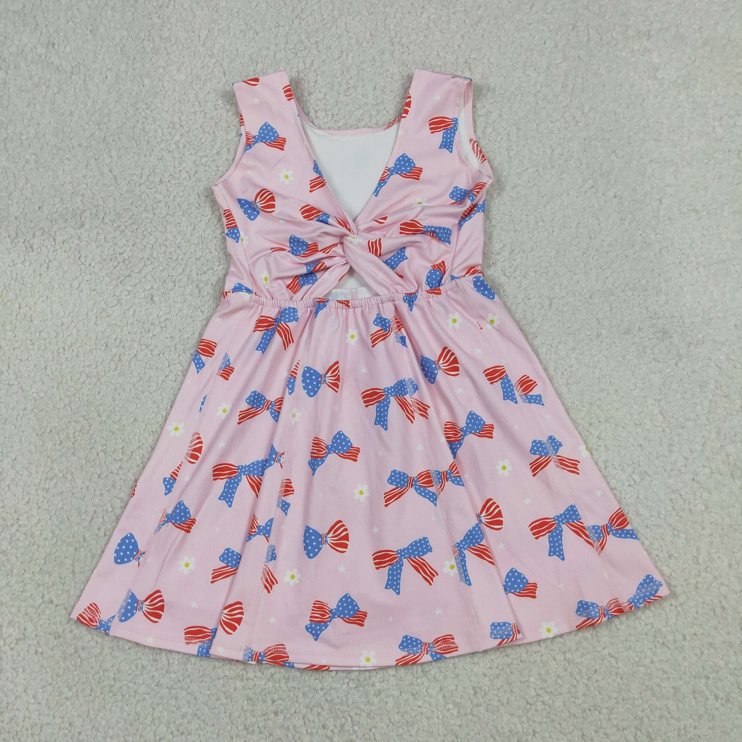 GSD3748 Yoga July 4th Bows Pink Sleeveless Skorts Girls Dress