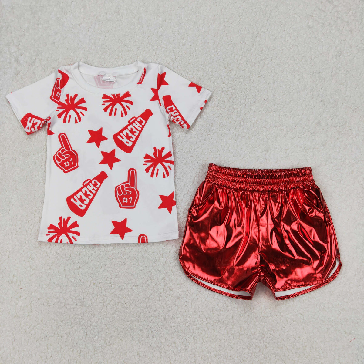 cheer top leather shorts girls set RTS Sibling Clothes