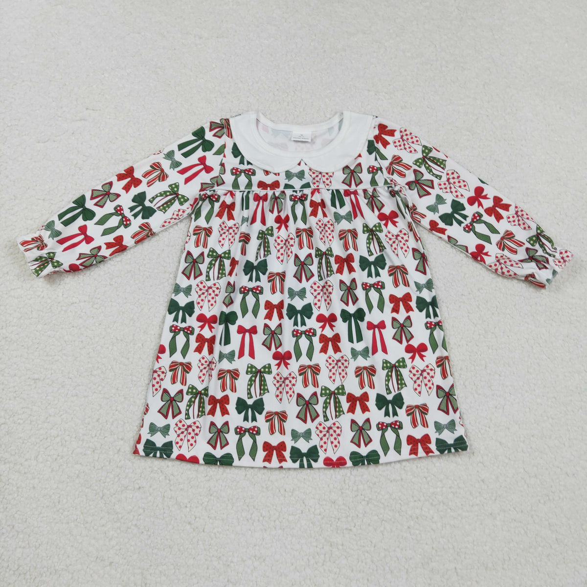 GLD1237 Christmas red green bows long sleeve girls dress