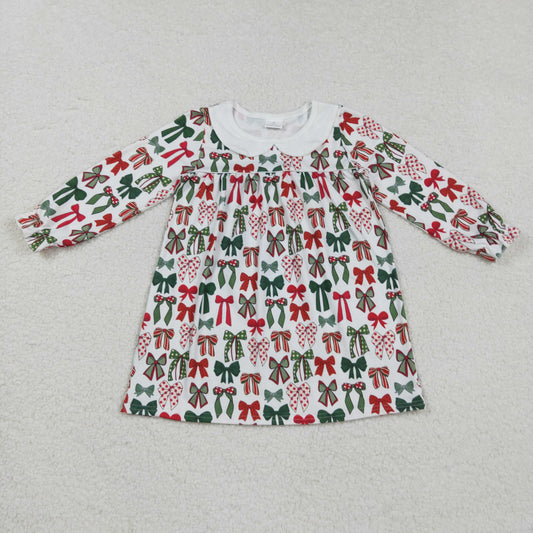 GLD1237 Christmas red green bows long sleeve girls dress