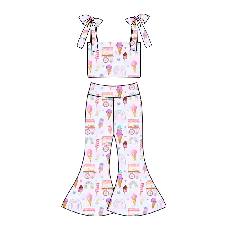 custom (moq 5)Baby Girls Popstick Truck Straps Top Bell Pants Clothes Sets